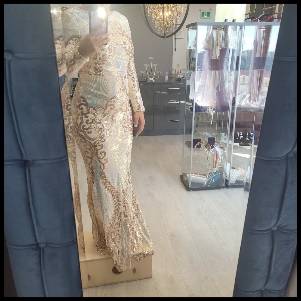 Local European Gold and Cream Long Sleeve Dress